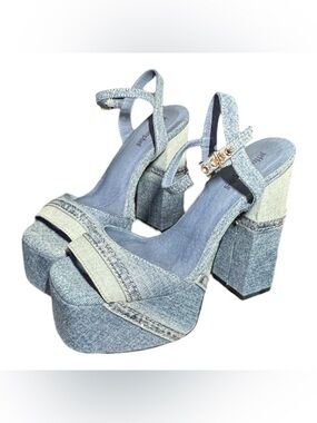 Jeffrey Campbell Denim Platform Block Heel Sandals - Light Blue